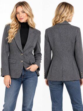 Vintage Pendleton 100% Virgin Wool Gray Blazer Jacket Crest Buttons Size 8